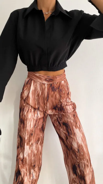 Bel Lastikli Crop Gömlek
