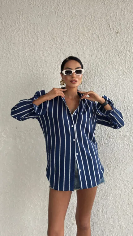 Çizgili Tensel Oversize Gömlek