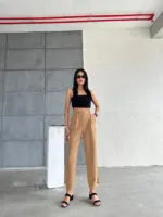 Vizon paçası düğmeli atlas pantolon ürün görseli