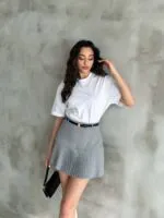 Gri piliseli şort etek kadın yazlık spor giyim