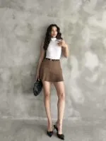 Kahve eteği piliseli şort etek kombine modeller