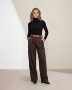 Kahve kemer detaylı palazzo pantolon