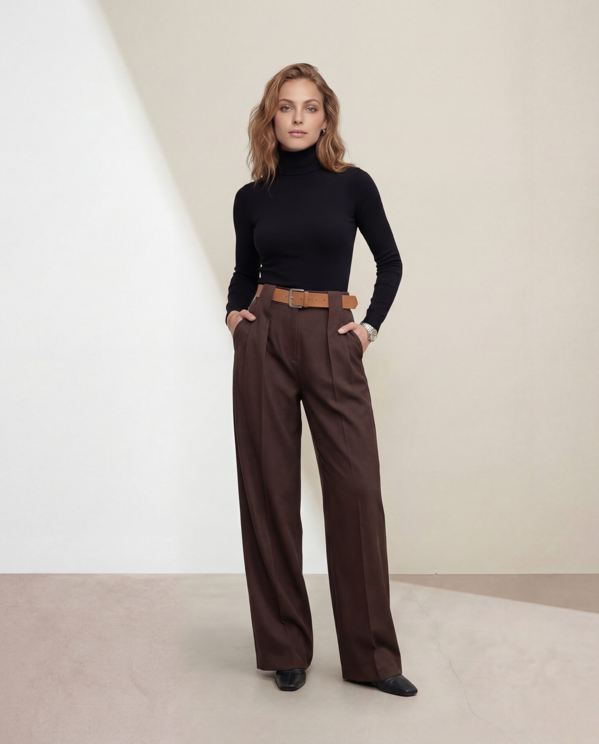 Kahve kemer detaylı palazzo pantolon