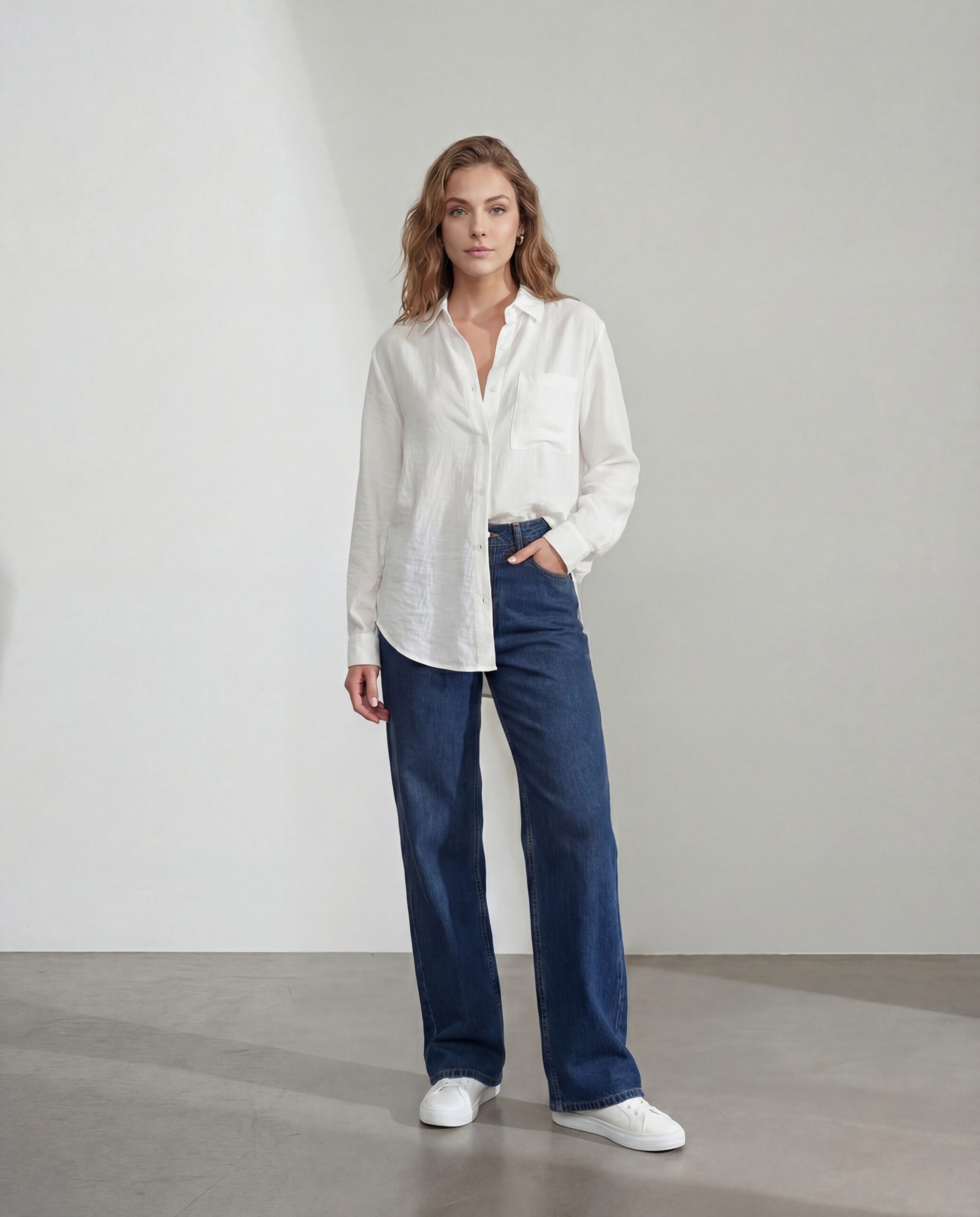 Beyaz cepli oversize gömlek kadın, rahat pamuklu günlük üst, basic uzun kollu bol kesim bluz