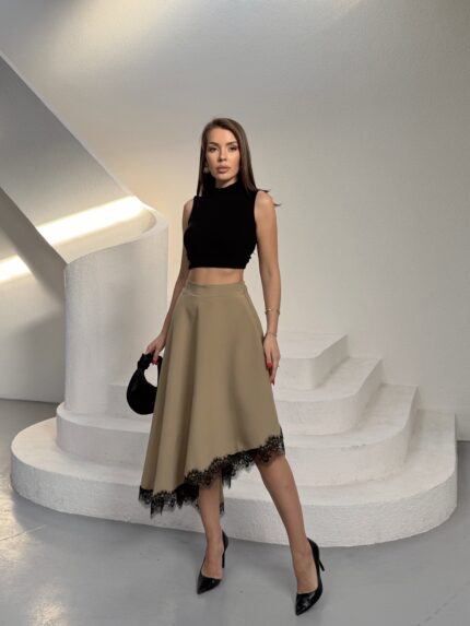 Eteği Dantelli Modal Asimetrik Etek
