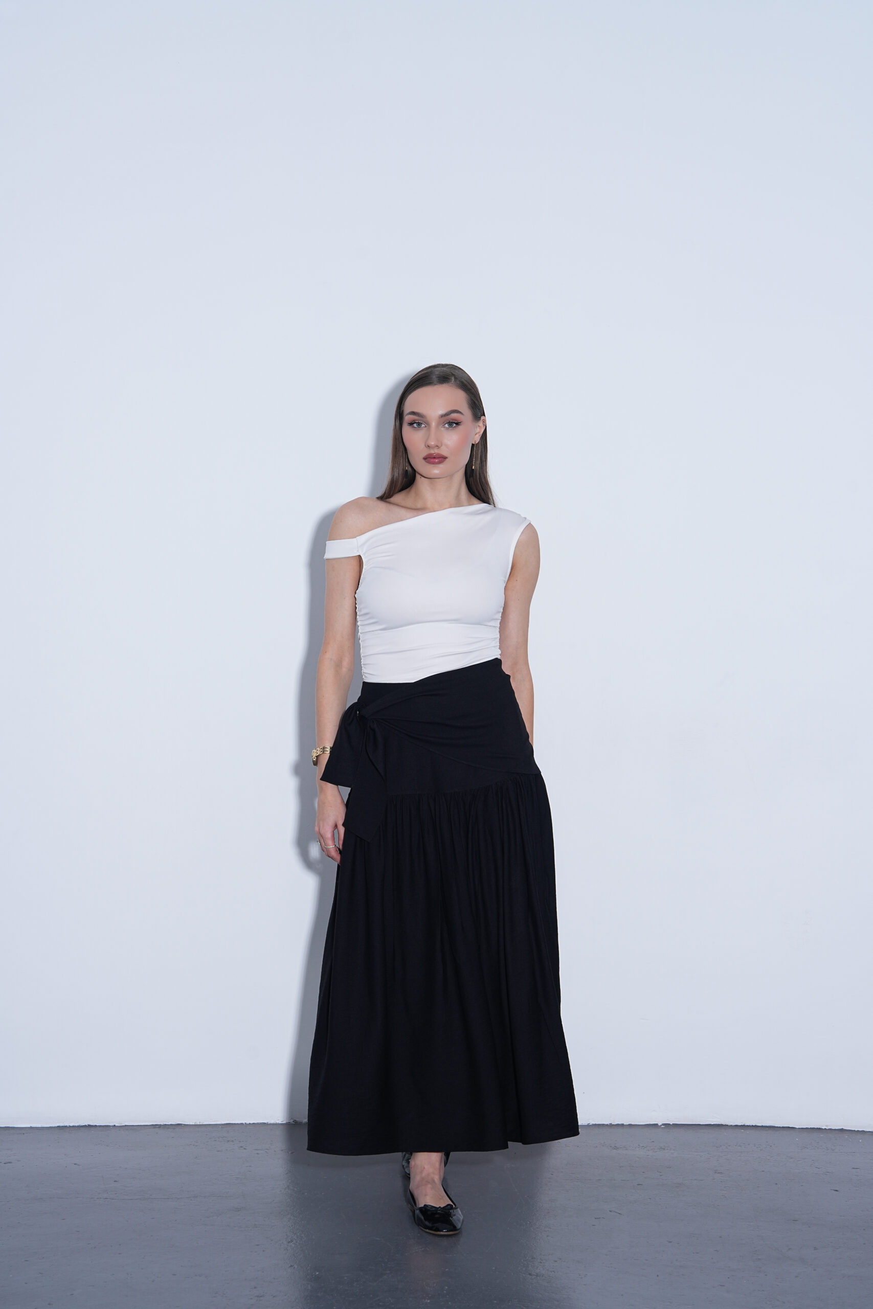 Siyah kuşaklı keten maxi etek - 5'li seri (SS, MM, L beden seçenekleri)